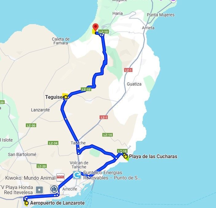 Mapa del día 1 en Lanzarote