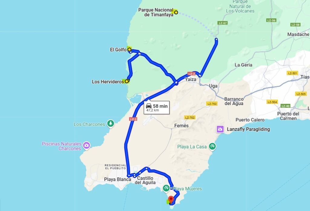 Mapa día 2 en Lanzarote
